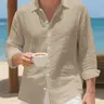 Men's Linen Long Sleeve Button-Down Shirt, Loose Fit Casual Beach Vacation Shirt, Lightweight Top for Summer, Loose Casual Fashion