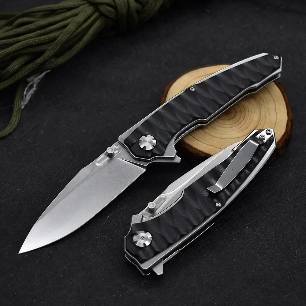 1pc M390 Powder Steel G10 Handle  Folding Knife, Outdoor Fruit Tool Fishing Knife EDC