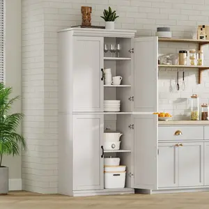 🤍 70" Tall Pantry Cabinet – Modern Kitchen Hutch with 4 Doors & Spacious Shelves – Freestanding Storage for Living Room, Dining Room or Hallway! 🍽️