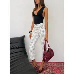 Cindee High Rise Cropped Jeans White Polka Dot