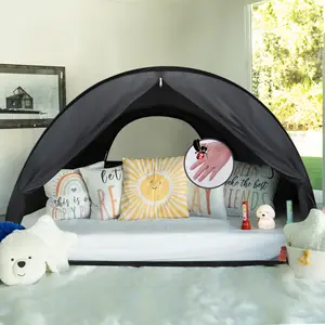 LEEDOR Pop Up Bed Tent with Mesh & Shade Cloth Window,Bed Canopy Shelter Cabin Indoor Privacy Space Sleeping Tents,Blackout Light Reduction Breathable Dream Tent with Portable Bag for Kids Adults Full