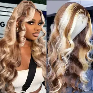 Cheap Highlight Lace Front Wigs 4/613# Colored Body Wave 13x6 Lace Front Wigs 100% Human Hair Preplucked 13x4 Lace Frontal Human Hair Wig Raw Brazilian Hair Straight Human Hair Wigs Glueless Hd Lace Frontal Wigs For Black Women
