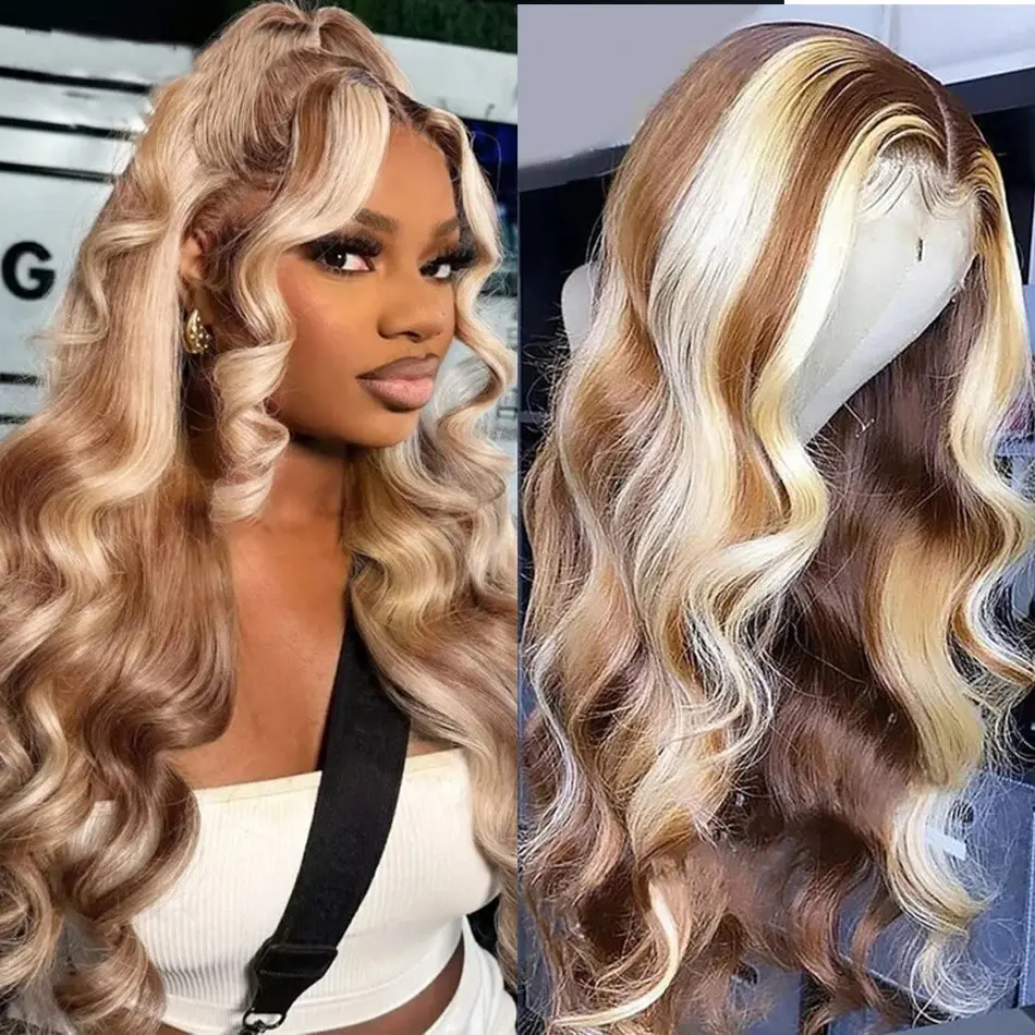 Cheap Highlight Lace Front Wigs 4/613# Colored Body Wave 13x6 Lace Front Wigs 100% Human Hair Preplucked 13x4 Lace Frontal Human Hair Wig Raw Brazilian Hair Straight Human Hair Wigs Glueless Hd Lace Frontal Wigs For Black Women
