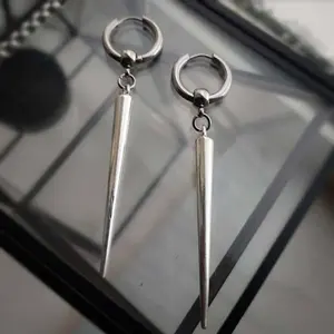 Punk Metal Rivet Drop Earrings for Women Men Fashion Silver Color Geometric Long Spike Huggie Hoop Earrings Y2K Jewelry