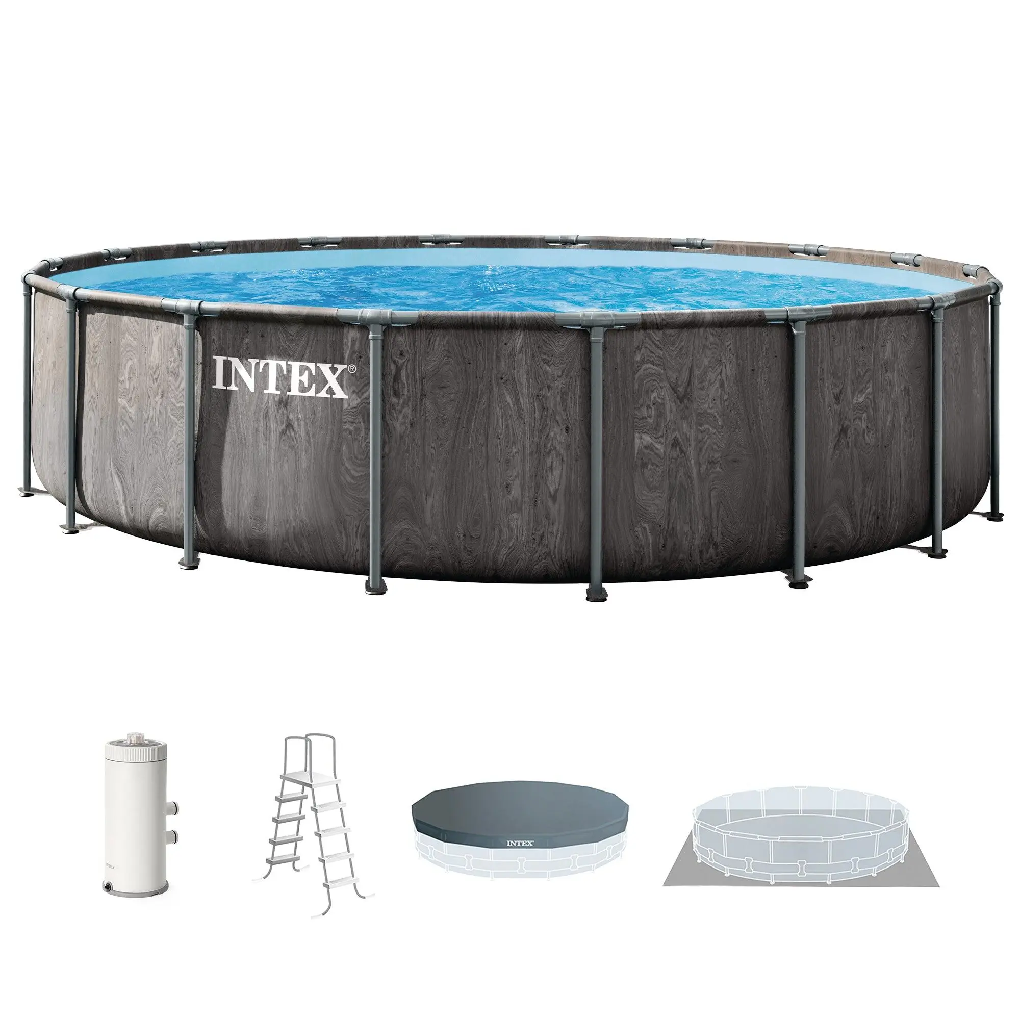 INTEX Greywood Prism Frame Premium Above Ground Pool Set with Pump (15 ft | 18 ft Size Options) INTEX Greywood Prism Frame Premium Above Ground Pool Set with Pump (15 ft | 18 ft Size Options)