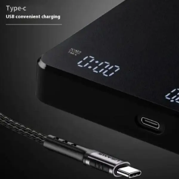 High-Precision Coffee Scale Food Scale with Integrated Timer & Large LCD Display for Drip Espresso Pour-Over Brewing USB-C Charging Compact Portable Design