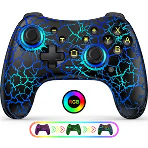 Switch Controllers,Wireless Switch Pro Controller for Switch/Lite/OLED/iOS/Android,Rechargeable Wired PC Gaming Controller with Cool LED Light, Turbo, 6-Axis Gyro, 4-Speed Vibration (Black)