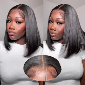 Ready And Go Bob Wigs Human Hair Straight Short Bob Wig Pre Cut 7x4 Lace Closure Wig 7x5 Pre-Bleached Pre-Plucked Glueless Wig Wiggins Hair TikTokShopBlackFriday