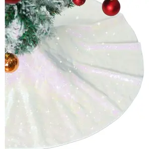 Christmas Tree Skirt 50" Round Sparkly Iridescent Sequin Fall Large Ornaments Xmas New Years Party Decorations
