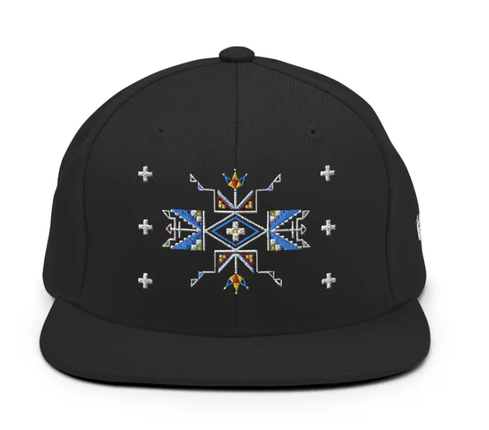 GEO Brand Black Snapback Hat with Indigenous Purpose Embroidery Always with Indigenous Purpose Design