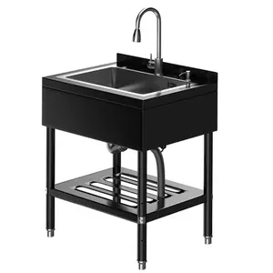 [TOP RATED - FLASH SALE] Garvee Stainless Steel Utility Sink Large Freestanding Laundry Sink with Faucet Hoses Drain Kit for Garage Kitchen Bathroom Laundry Room Black