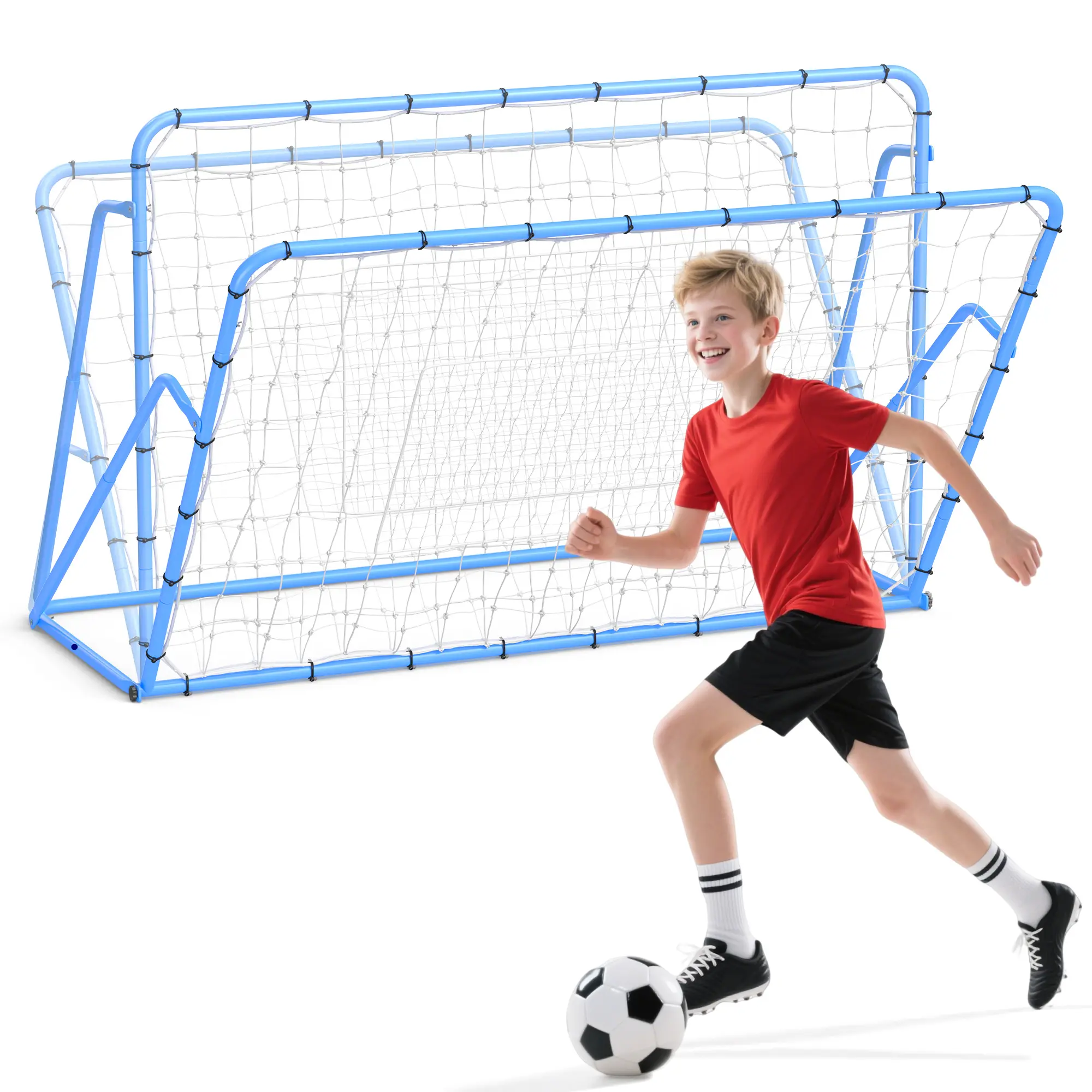 Adjustable Portable Metallic Steel Frame Rebounder Soccer Net with PE Mesh, Portable Setup, Goalkeeper Reflex Training for Soccer Backyard Practice, Durable All-Weather Design, Nets