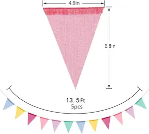 Multicolor Burlap Pennant Banner – 5-Pack Triangle Flag Bunting for Birthday, Wedding, Baby Shower, Garden Party, Indoor & Outdoor Decoration