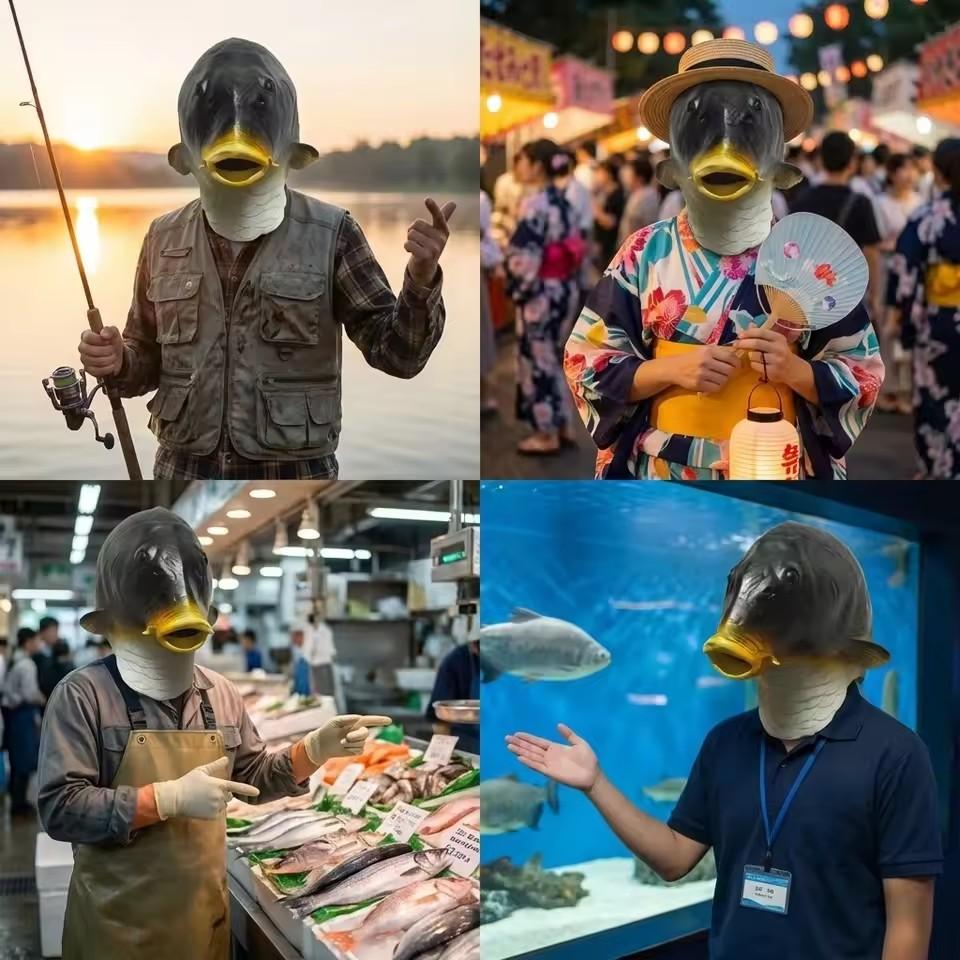 Funny Fish Head Mask Funny Latex Animal Costume Prop for Halloween Cosplay Party Masquerade Carnival Easter Prank Gift for Adult whimsical design