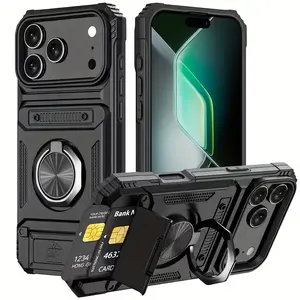 Suitable for iPhone 17 17E/16E 15 Plus 14 13 12 Pro Max Plus Series, It Comes In a Shock Resistant Heavy Duty Hard Case with Metal Holder and Hidden Dual Card Slot