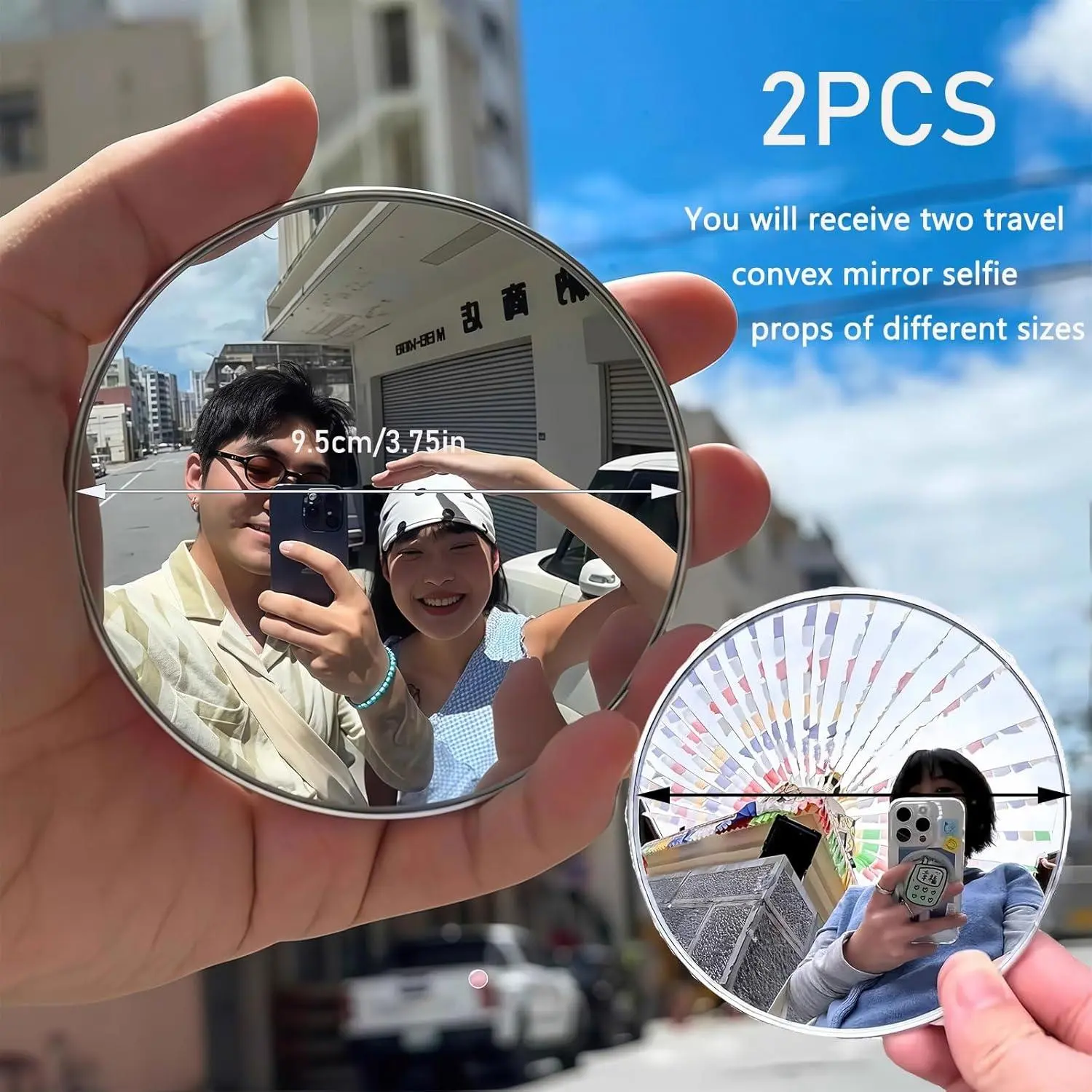 2 Pcs Take-Away Makeup Touch-Up Convex Mirror, 3.75" Non Reversing Small Circle Round Convex Mirror for Portable Handheld Phone Photos Circular Outside Travel Image