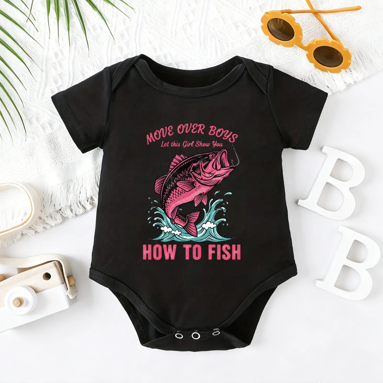 2026 Cute Newborn Baby Bodysuit with Move Over Boys Girl Fishing Print, 100% Cotton Short Sleeve Romper All Seasons, Funny Casual Onesie for Baby Boys Girls, Indoor Outdoor Infant Clothes 0-2T, Perfect Baby Gift