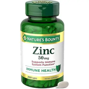 Nature’s Bounty Zinc 50mg, Immune Support & Antioxidant Supplement, Promotes Skin Health, 1 Caplet Per Day, Gluten Free, 250 Vegetarian Caplets