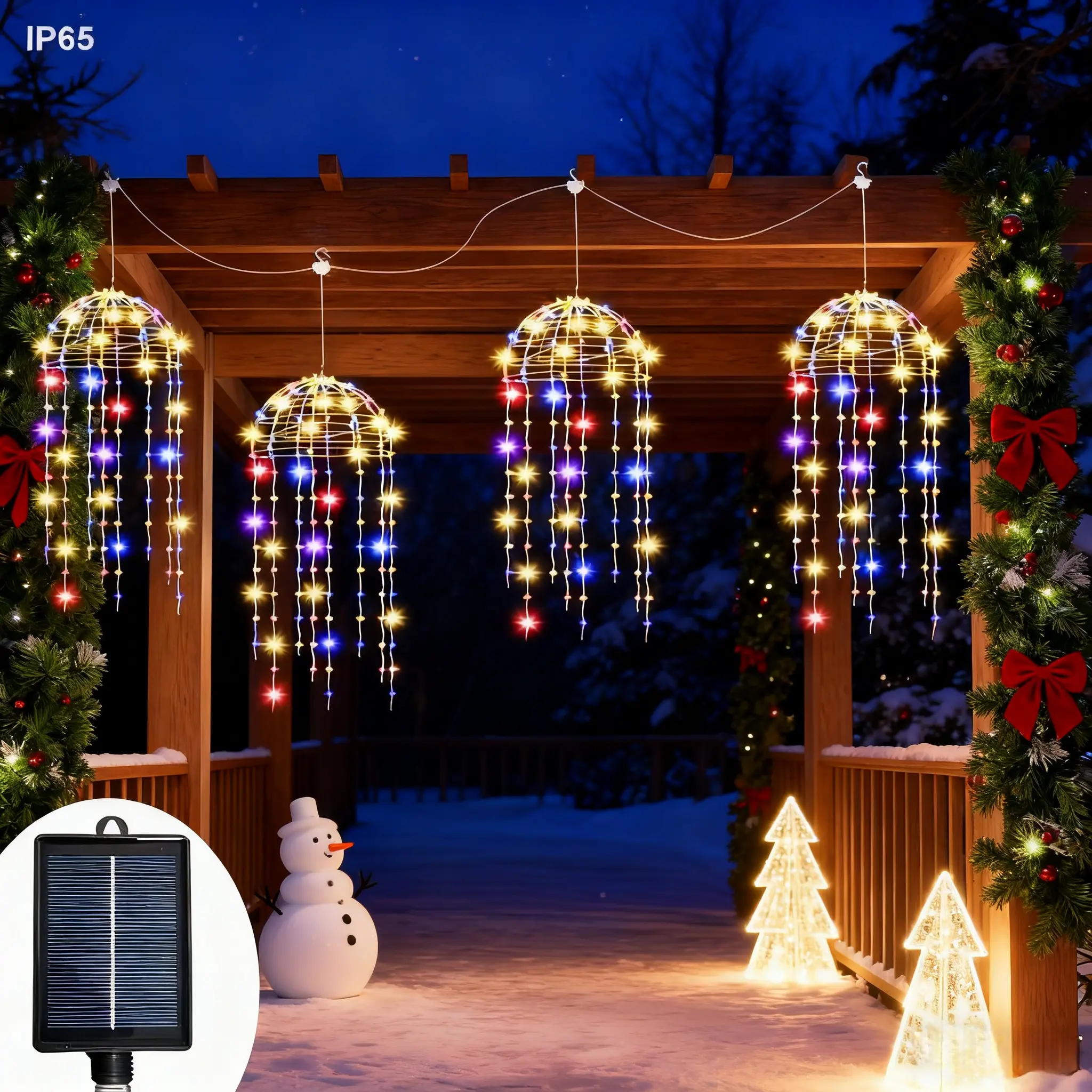 4-Piece Solar Hanging Jellyfish Lights, Outdoor LED Landscape Lighting, Solar Garden Lights, 8 Lighting Modes, Festival Decorations for Bookstores, Hotels, Weddings, Christmas, Outdoor Decorative Lights
