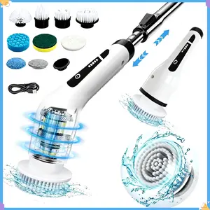 Electric Spin Scrubber, Cordless Shower Scrubber IPX7 Waterproof Power Scrubber with 9 Brush Heads, Electric Cleaning Brush with Adjustable Handle & 5 Speed Modes for Bathroom, Shower, Tile, Tub Cleaning