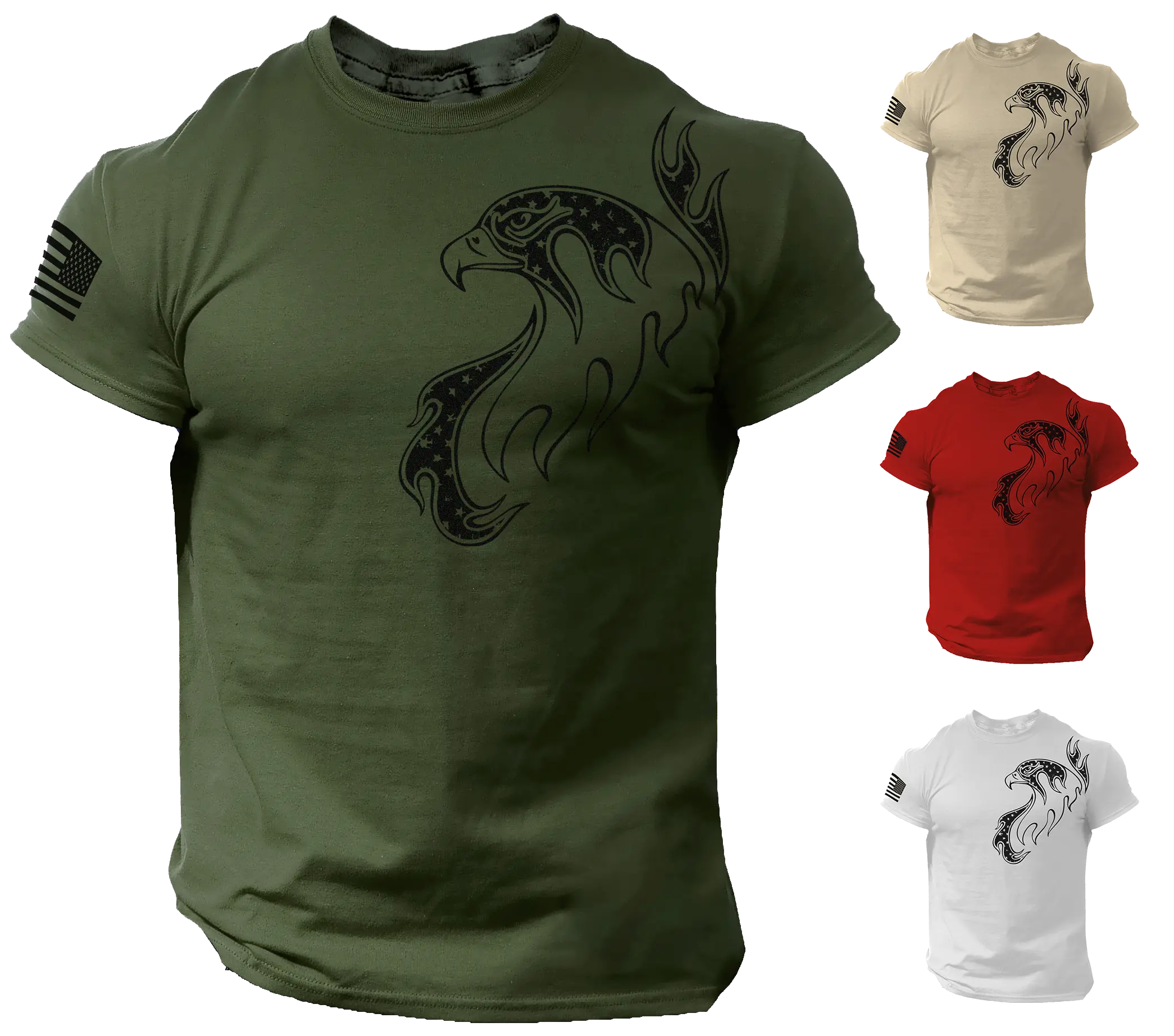 Eagle Flag USA Men T Shirt Patriotic Army Style Tee Casual Cotton