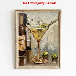 1 pc, wall art, Artwork, Artistic, vintage poster, dirty martini still life aesthetic, goblet champagne olive oil painting, kitchen decor, restaurant decor, bar decor, housewarming gift, unframed