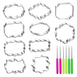 16 Pcs Cookie Mold Set Including 10 Shapes Frame Cookie Cutters and 6 Cookie Scribes,Plaque Fondant Dough Cutters Baking Tools for Home Daily Holiday,Christmas Party Gifts,Hand Tools Kits