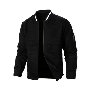 Stylish Plaid Bomber Jacket for Men - Full-Zip Stand Collar Sweatshirt with Long Sleeves, Slight Stretch Fabric, 100% Polyester, and Casual Comfort for Everyday Wear