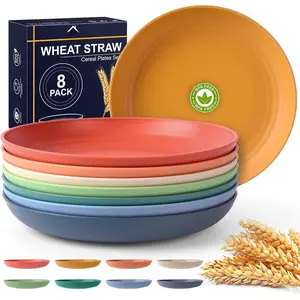 8-Pack 10inch  Unbreakable Deep Dinner Plates, Wheat Straw Plastic Plates Dishwasher Safe Kitchen Plates Dinnerware Multicolor