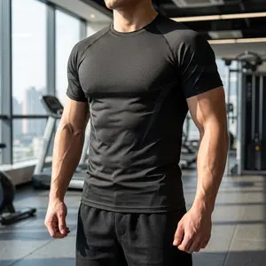 Men's Compression Shirt Short Sleeve Gym Workout Tee, Geometric Print Tight Fit Athletic Top, Moisture-Wicking Muscle Support Sports T-Shirt