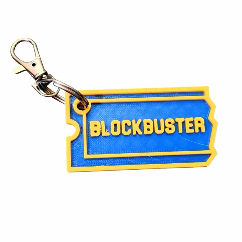 Blockbuster 3D Printed VHS Keychain - Blue Design with Yellow Text, Includes Clip Attachment