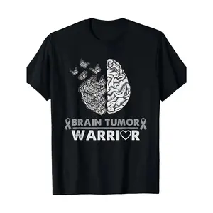 Brain Tumor Warrior Awareness T-Shirt - Unisex 100% Black with White Brain Design & Ribbon Symbol, Comfortable Round Neck Short Sleeve Tee for Men & Women, Brain Tumor Support Apparel, Statement Outfit, Jon Jones graphic tee