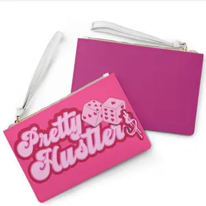 Pretty Hustler Clutch Bag - Pink Design with Dice Graphic, Zipper Closure, and White Shoulder Strap