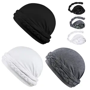 ROOM 3 Packs Silk Satin Lined Turban Head Wrap Pre Tied Skull Cap for Men Women Comfortable Sleeping Bonnet Hair Cover Stylish Chemo Hair Loss Hat