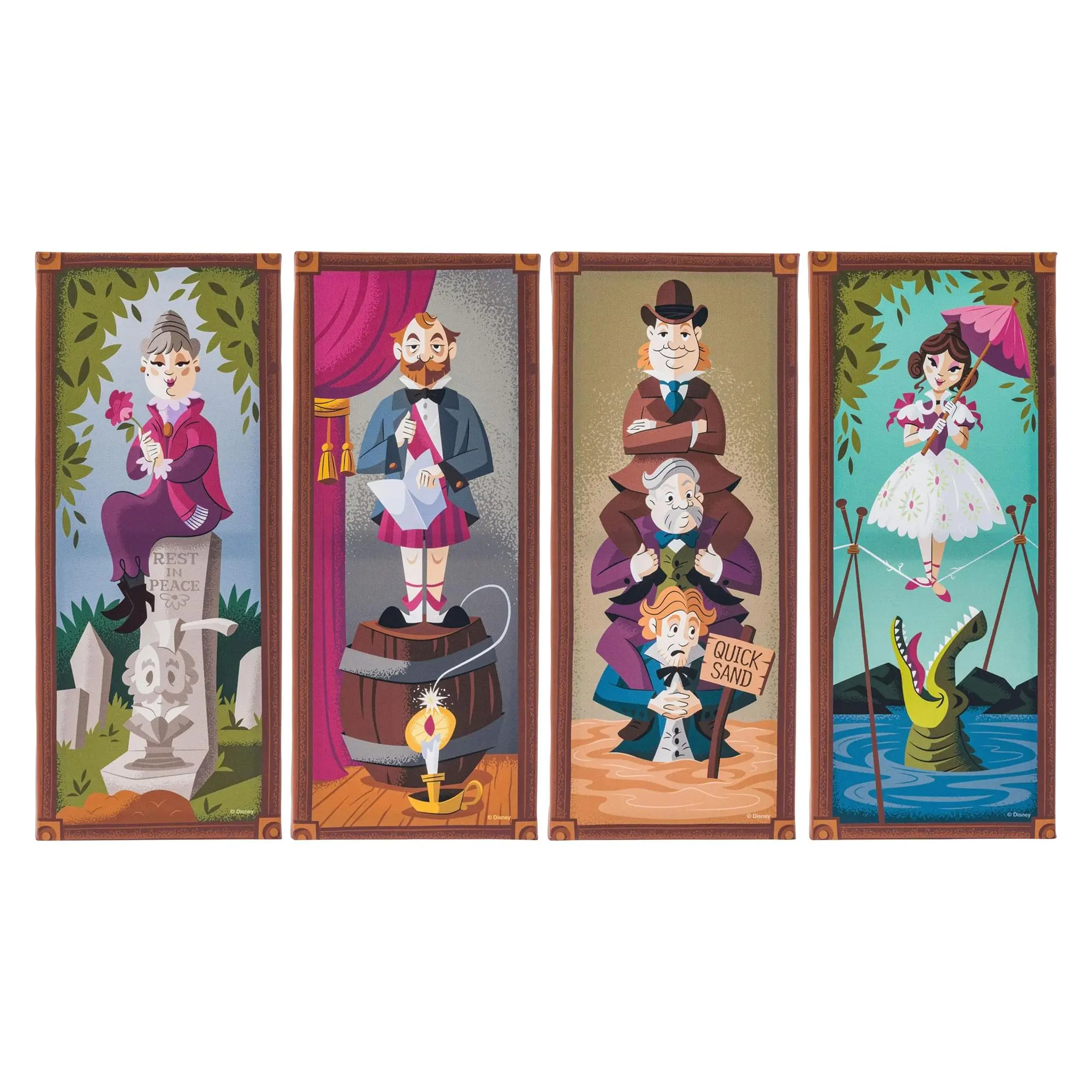 Disney Haunted Mansion Character-Themed Wall Arts, 4-Piece 12x5 in Artistic Canvas Print Set for Room Decoration (Home Decor Posters & Prints)
