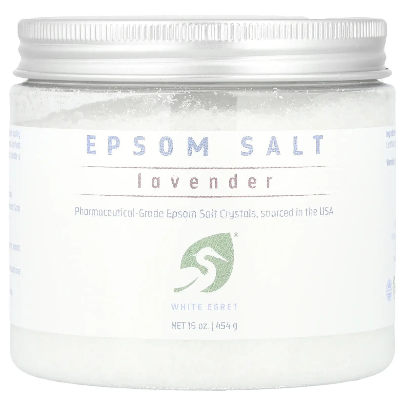 White Egret Epsom Salt, Lavender, 16 oz (454 g) White Egret Epsom Salt, Lavender, 16 oz (454 g)