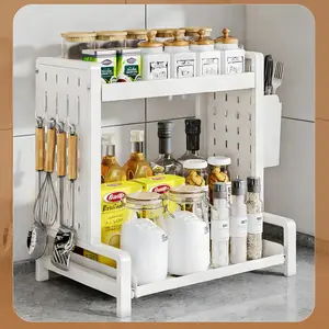 SUOERNUO 2-Tier Retractable Pull-out Countertop Storage Rack - Drawer Storage Rack for Kitchen, Sliding Home Organizer, for Kitchen Countertop and Base Cabinet Storage, Black White Metal