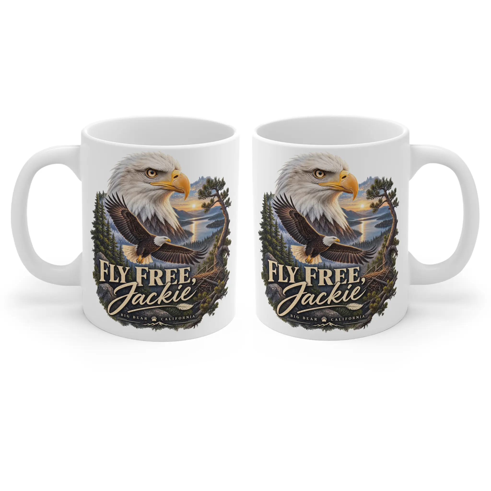 Fly Free Jackie Mug | Bald Eagle Coffee Cup | Memorial Gift | Big Bear California Mug | Eagle Lover Gift