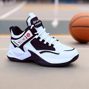 Men's High-Top Basketball Sneakers - White with Red Accents, Lace-Up, Rubber Sole, Casual & Training All-Season Sports Shoes[CZ]