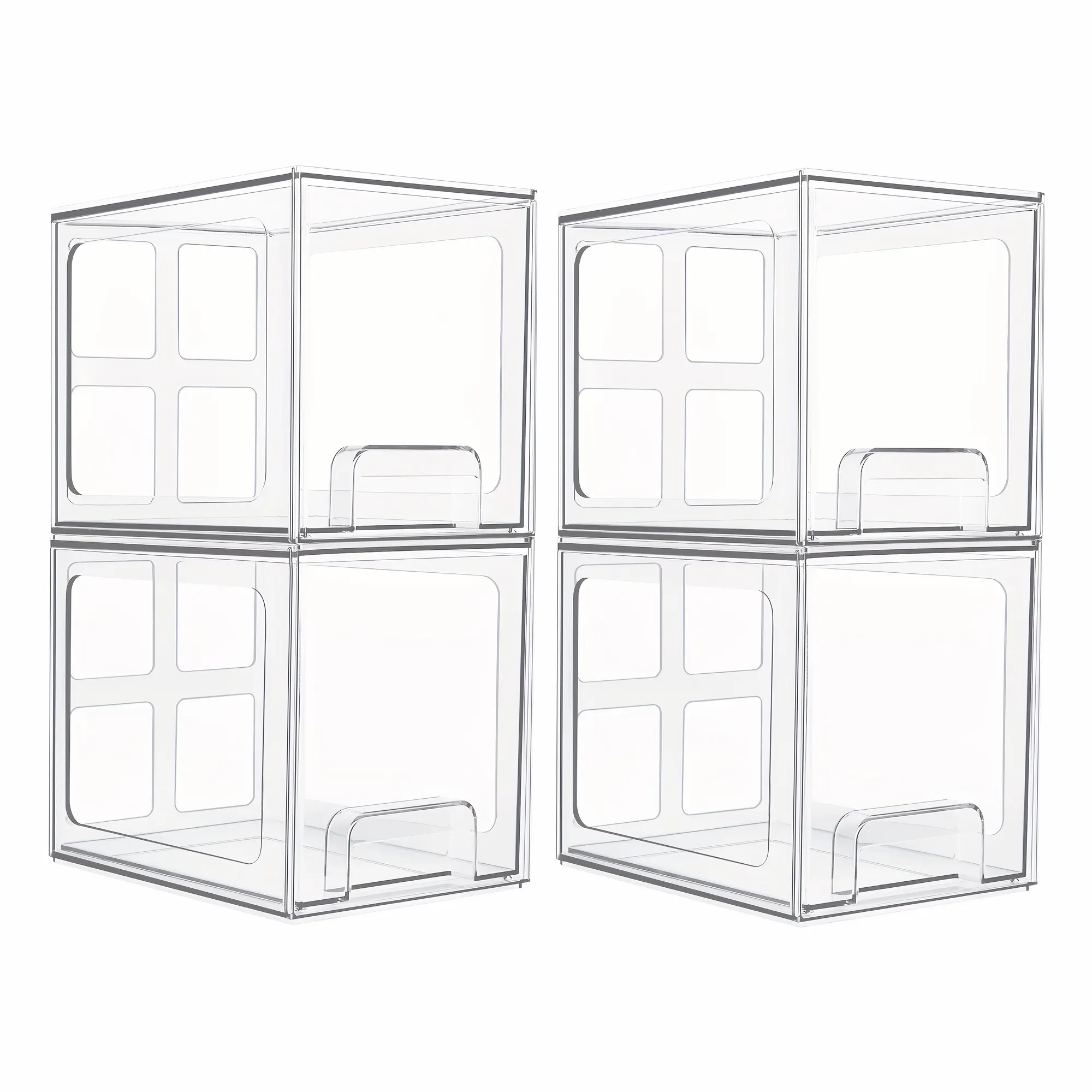 4 Pack Makeup Stackable Storage Drawers, 6.6 Inch Tall Acrylic Bathroom Clear Plastic Drawers for Vanity Organization and Storage