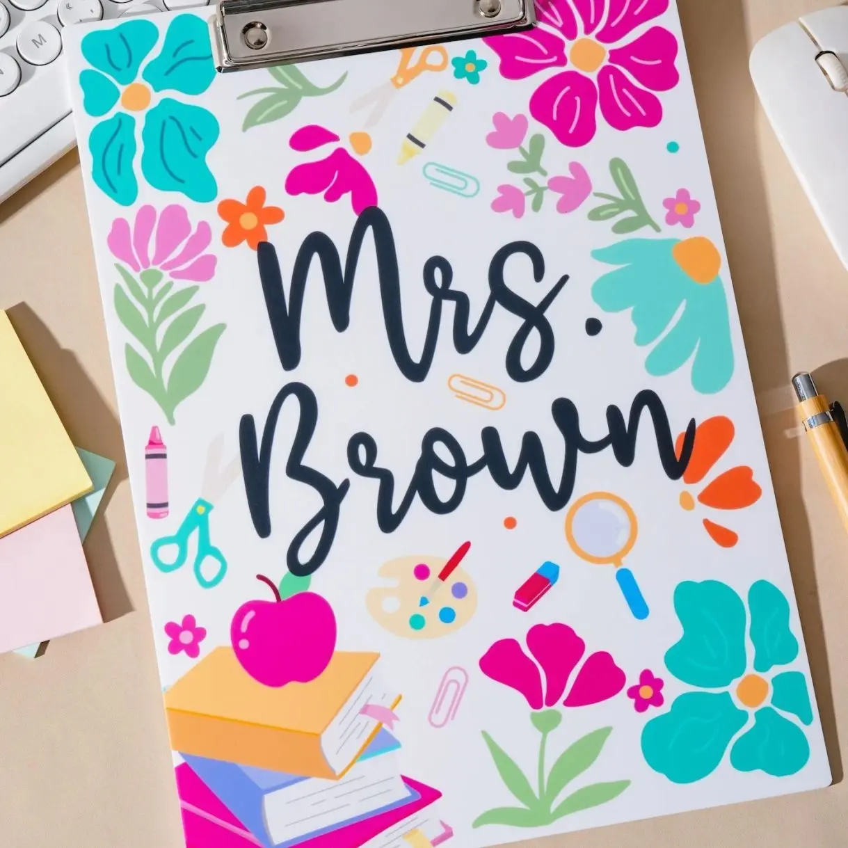 Personalized Florals Teacher Clipboard, Custom Name Acrylic Paper Clipboard,  Back To School Gift