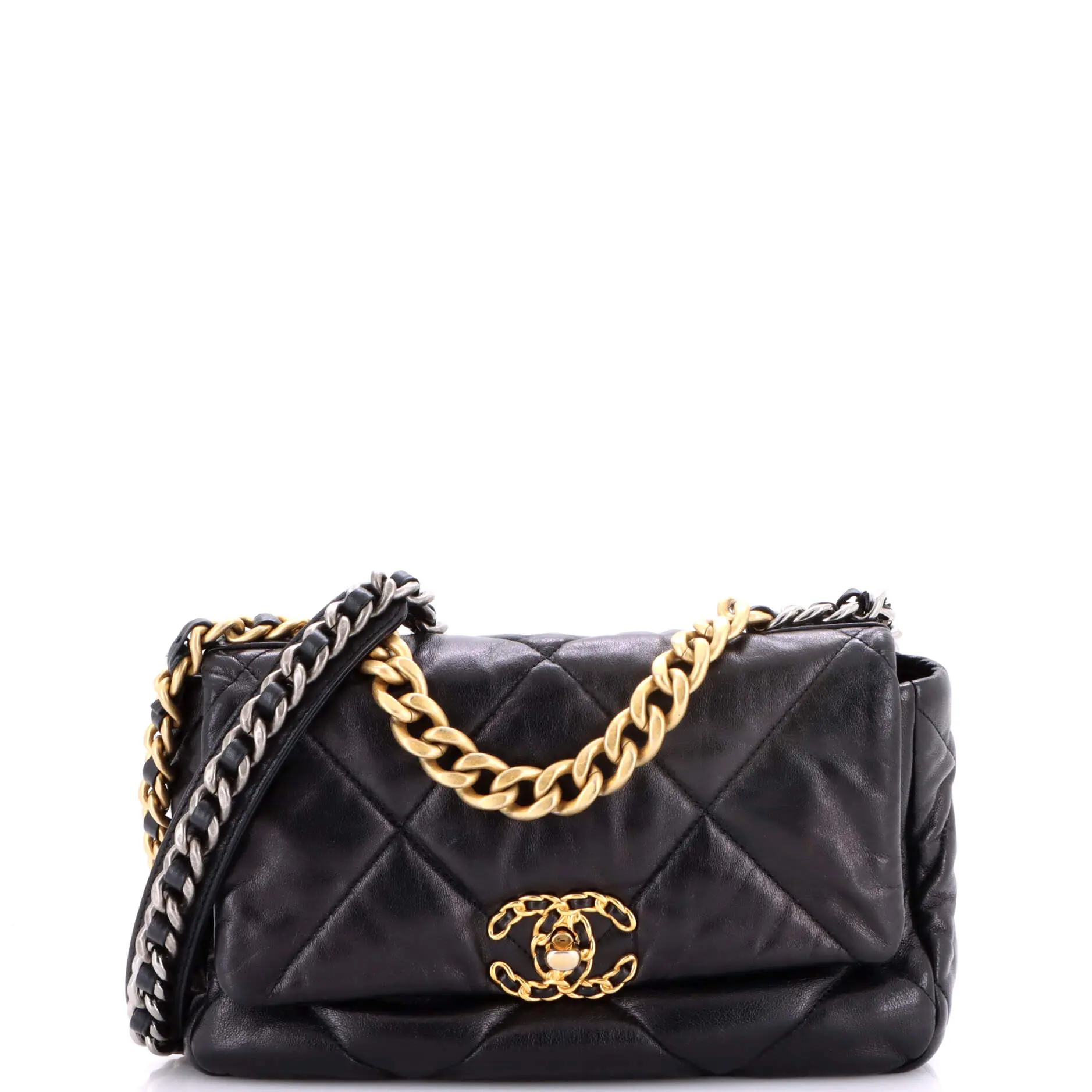 Pre-owned CHANEL material Messenger Bags 19 Flap Bag Quilted Leather Medium by Rebag