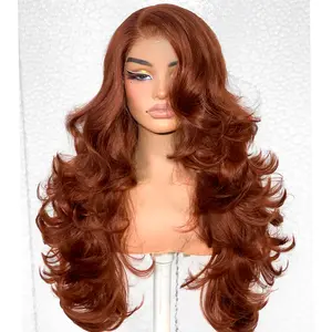 Butterfly Cut Lace Frontal Wig Ready to Wear,Synthetic Pre-Layered Pre-Plucked Pre-cut Heat resistant Flipped-Out Waves Effortless floating Waves For Black Women Beginners Friendly#26inch
