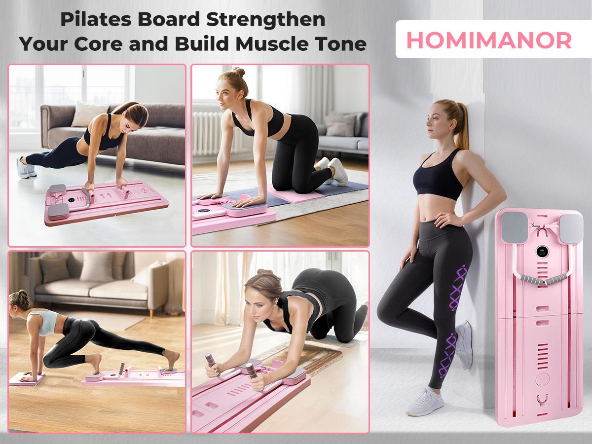 Homimanor Foldable Pilates Board Set for Beginners, Portable Home Exercise Kit with Pilates Bar and Resistance Bands for Daily Fitness & Stretching