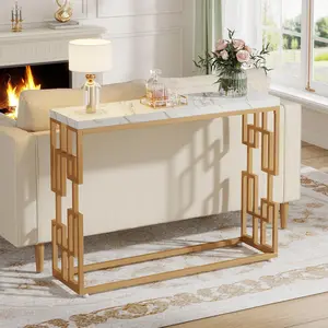 TRIBEWOOD Gold Console Table, Modern 42.5" Sofa Tables Entryway Hallway Foyer Table, White Faux Marble Tabletop Sofa Table Behind Couch with Gold Metal Legs for Living Room, Easy Assembly
