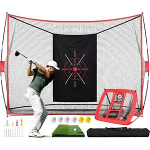 Golf Net, 10x7ft Practice Net with Chipping Net, Foldable Mat, Silk Target, 8 Tees, 6 Balls, Carry Bag, Golf Hiting Nets for Backyard Driving Chipping Indoor Outdoor Use
