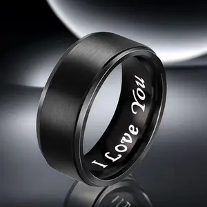 1pc I Love You Engraved Titanium Steel Ring -Durable, Hypoallergenic Mens Band, Perfect forValentines Day Festive Christmas couples giftHigh-quality souvenir