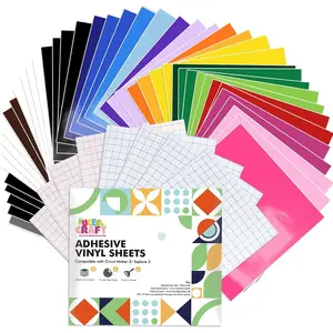 52 Pack Removable Vinyl Sheets Compatible with Cricut Maker 3/Explore 3, 22 Colors, 13"x12" Self Adhesive Vinyls Sheets for DIY Projects Scrapbooking Cup Decoration