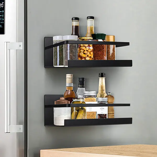 MECHEER 2 Pack Magnetic Spice Storage Rack Organizer with Hooks for Kitchen and Refrigerator,Kitchen Gadgets,Home Organization Improvement Shelf