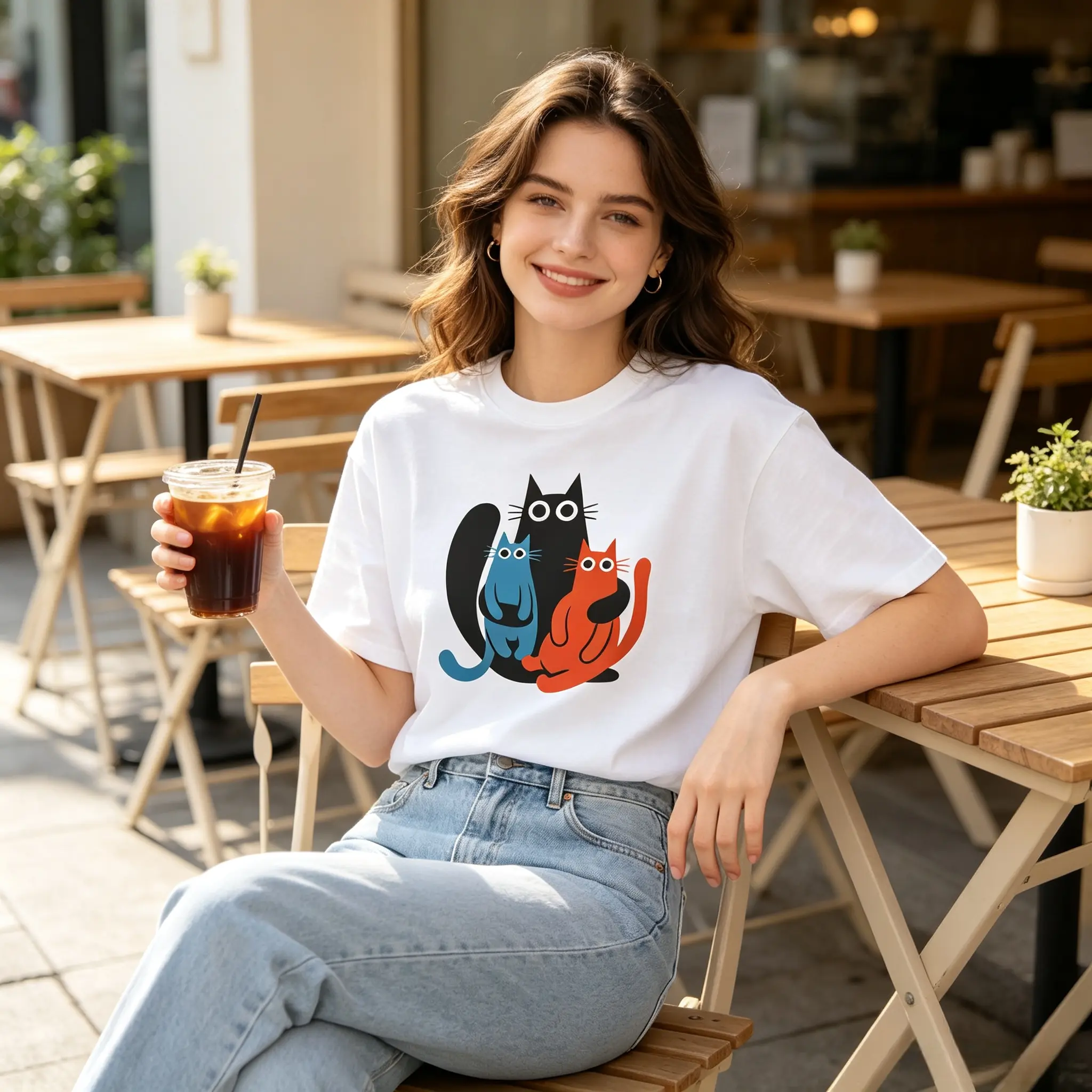 Derpy Cat Graphic T-Shirt, Unisex Minimalist Streetwear Tee in Soft Cotton Fabric, Casual Pop Art Style Shortsleeve Top, Fashion, Menswear, Round Neck, Simple, Stylish, Aesthetic, Tshirt, 100% Cotton, Office, Smooth